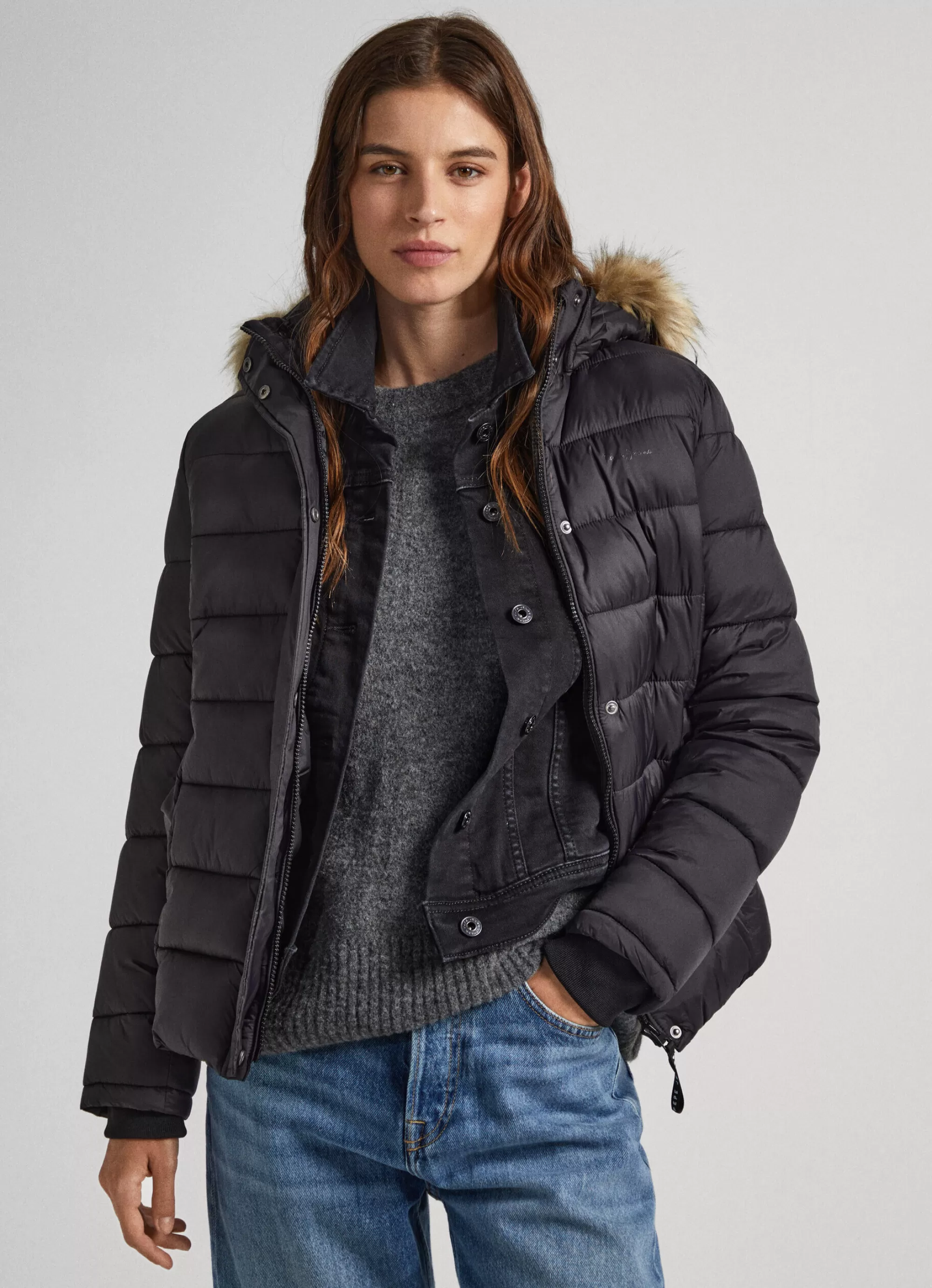 Mulher Pepe Jeans Casaco E Jaquetas>Blusao Detalhe De Pelo No Capuz