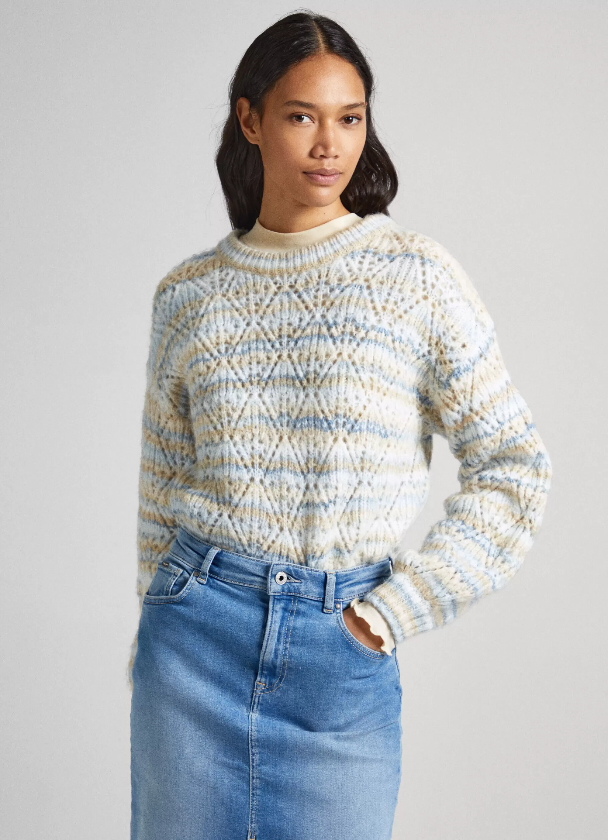 Mulher Pepe Jeans Malhas E Cardigans>Camisola Gola Perkins As Riscas