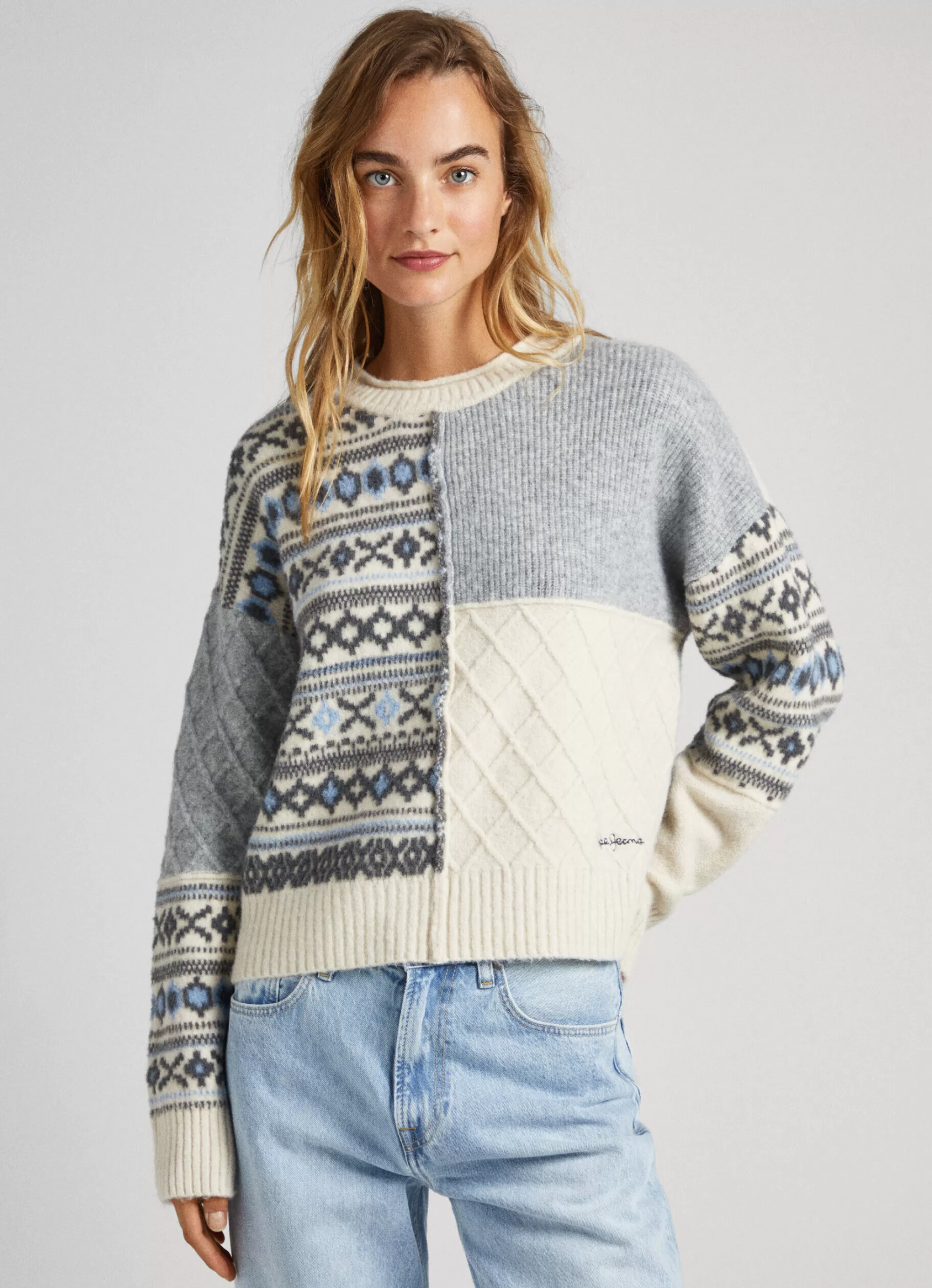 Mulher Pepe Jeans Malhas E Cardigans>Camisola Jacquard Patchwork