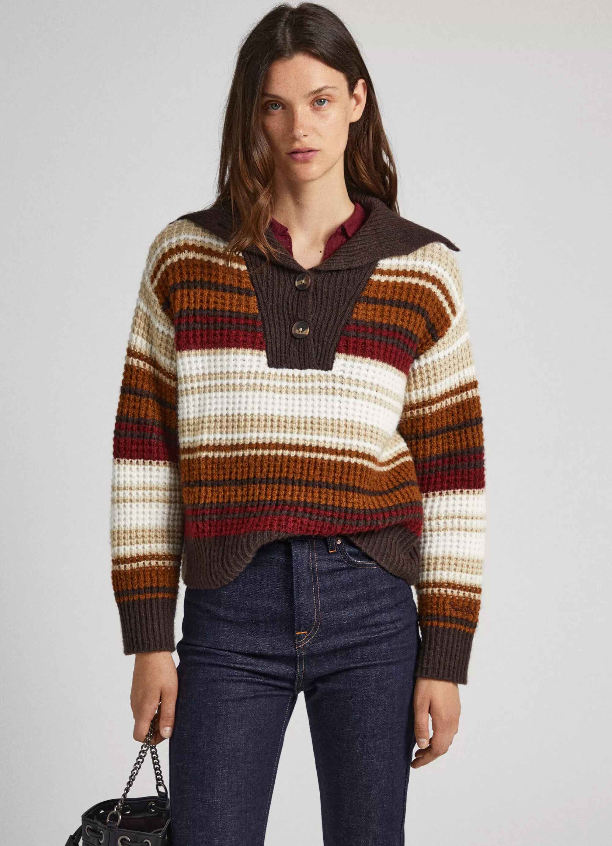 Mulher Pepe Jeans Malhas E Cardigans>Camisola Tipo Polo As Riscas