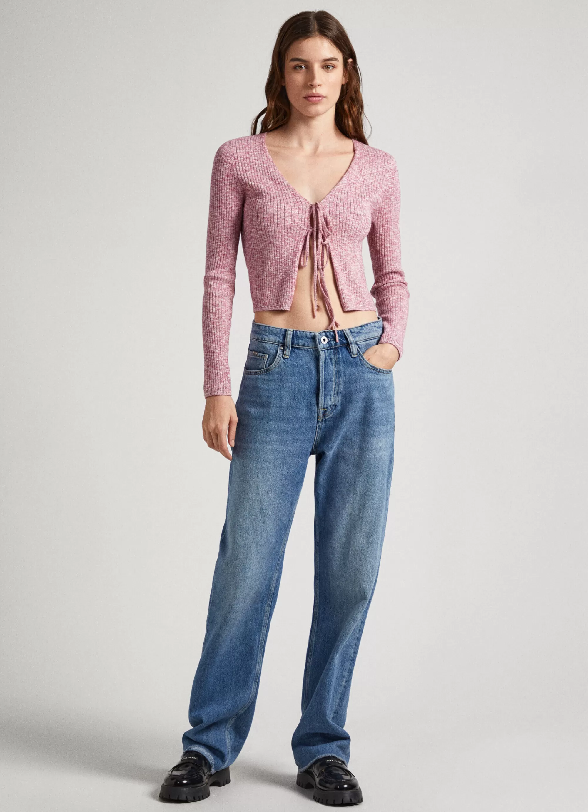 Mulher Pepe Jeans Malhas E Cardigans>Cardigan Algodao Melange Jaspeado