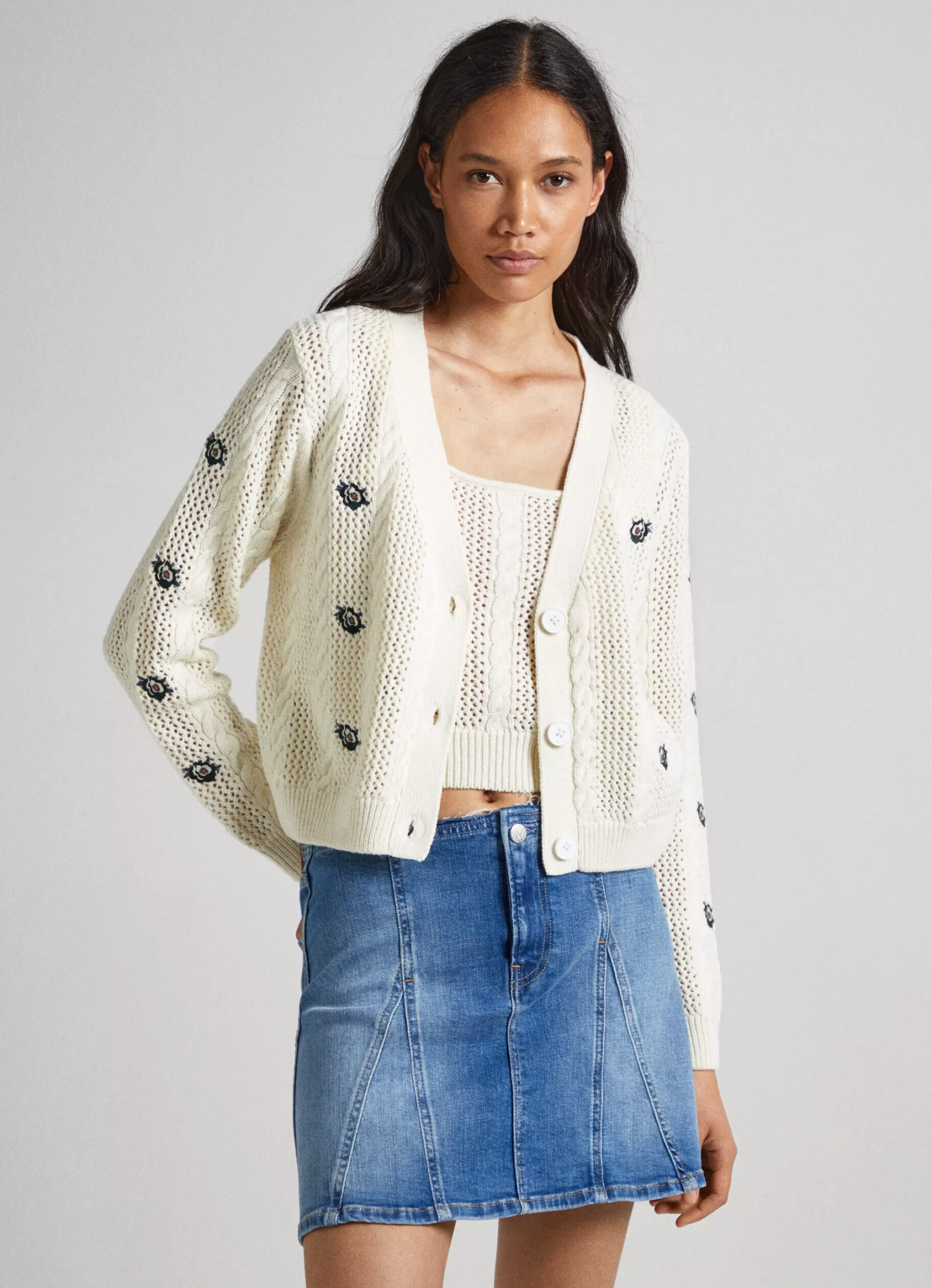 Mulher Pepe Jeans Malhas>Cardigan Com Detalhes Abertos