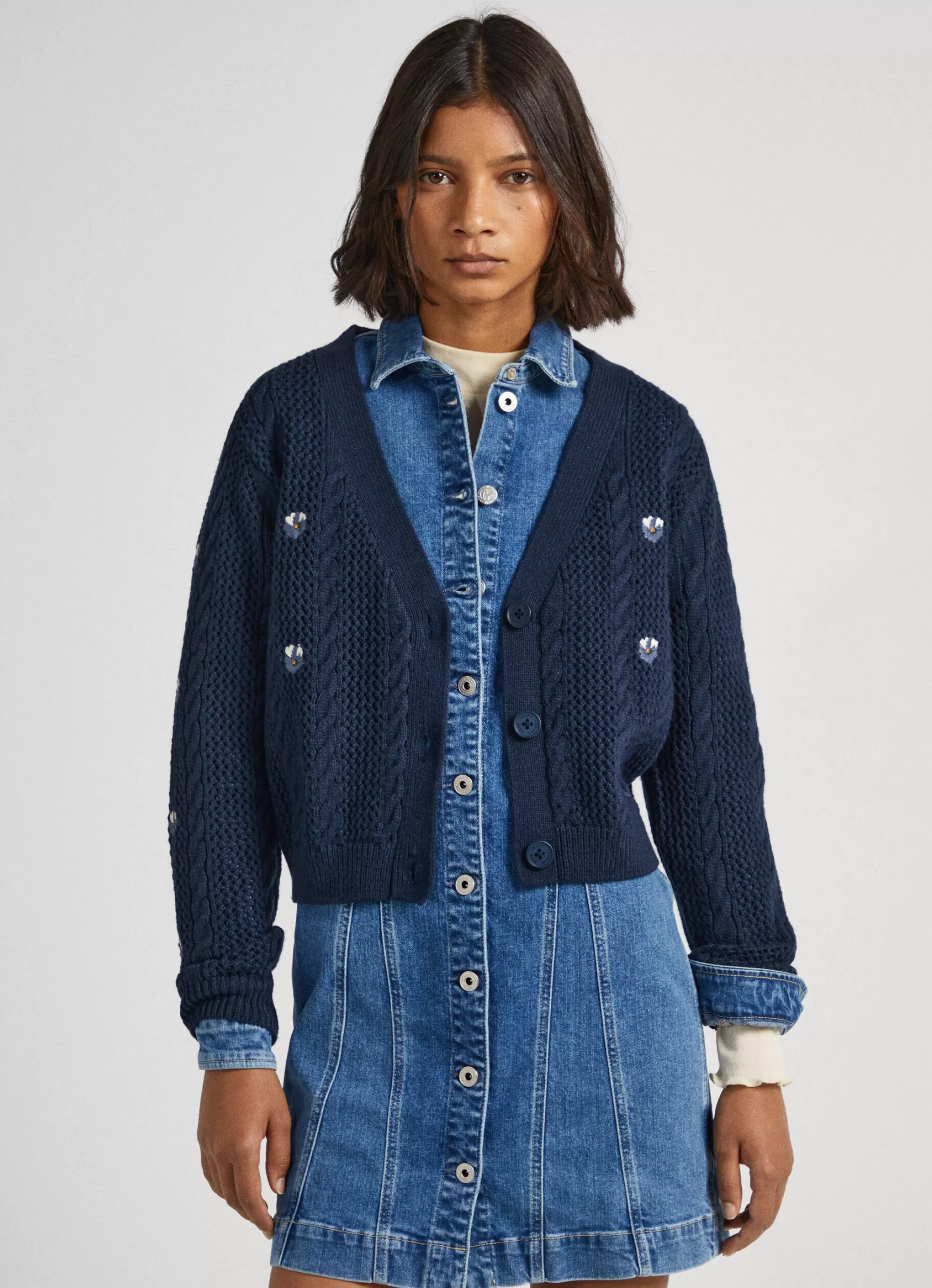 Mulher Pepe Jeans Malhas>Cardigan Com Detalhes Abertos