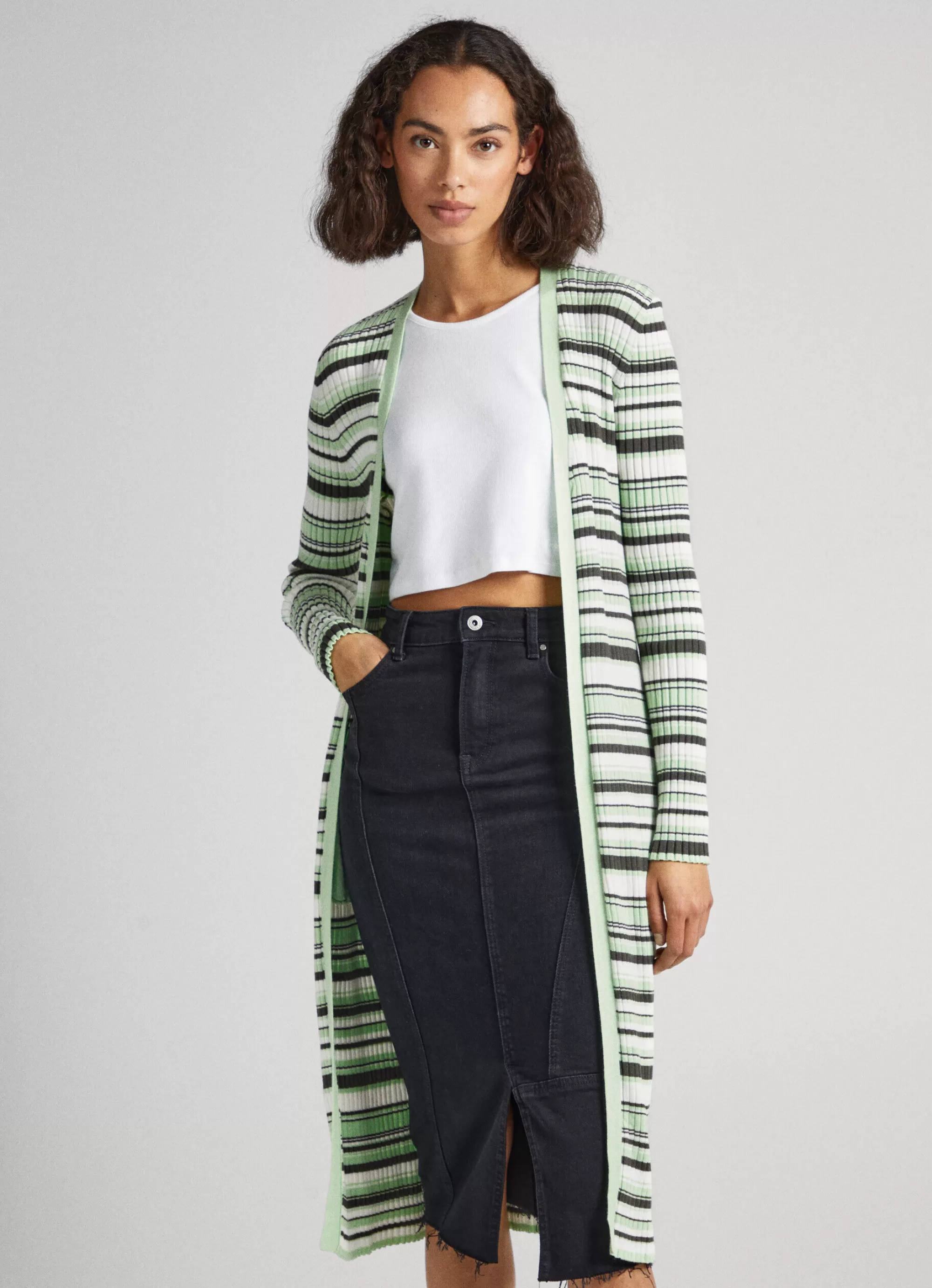 Mulher Pepe Jeans Malhas E Cardigans>Cardigan Comprido As Riscas