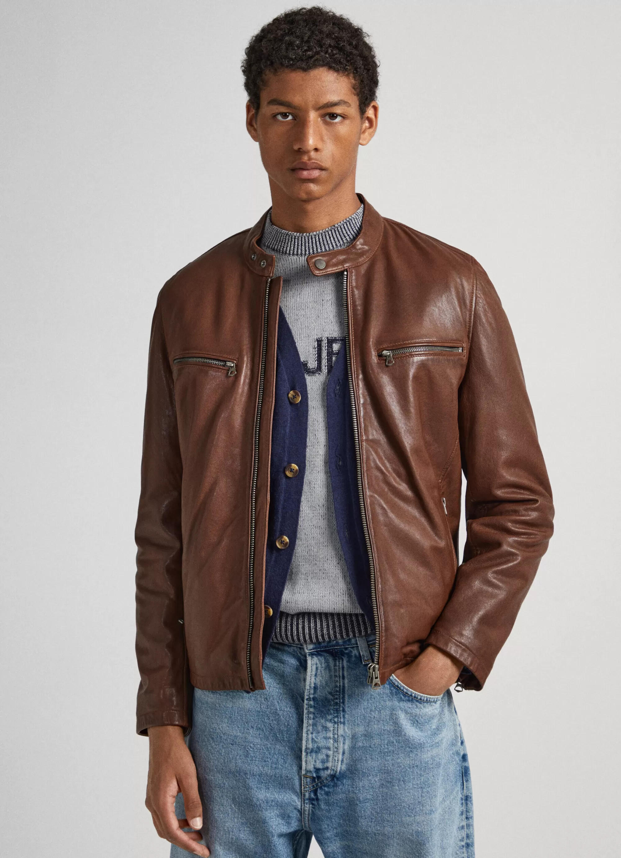 Homem Pepe Jeans Casaco E Jaquetas>Casaco Biker De Couro De Couro