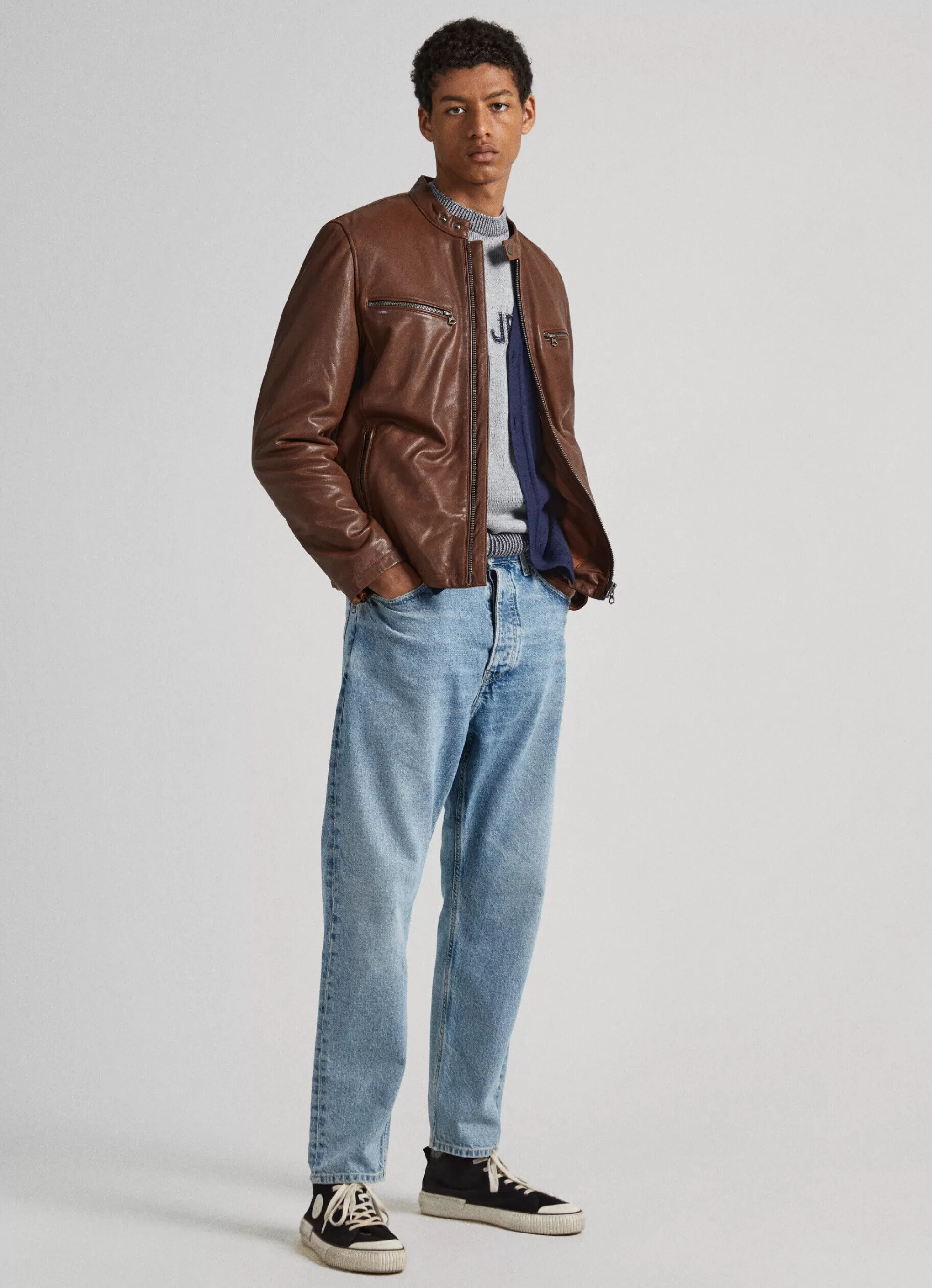 Homem Pepe Jeans Casaco E Jaquetas>Casaco Biker De Couro De Couro