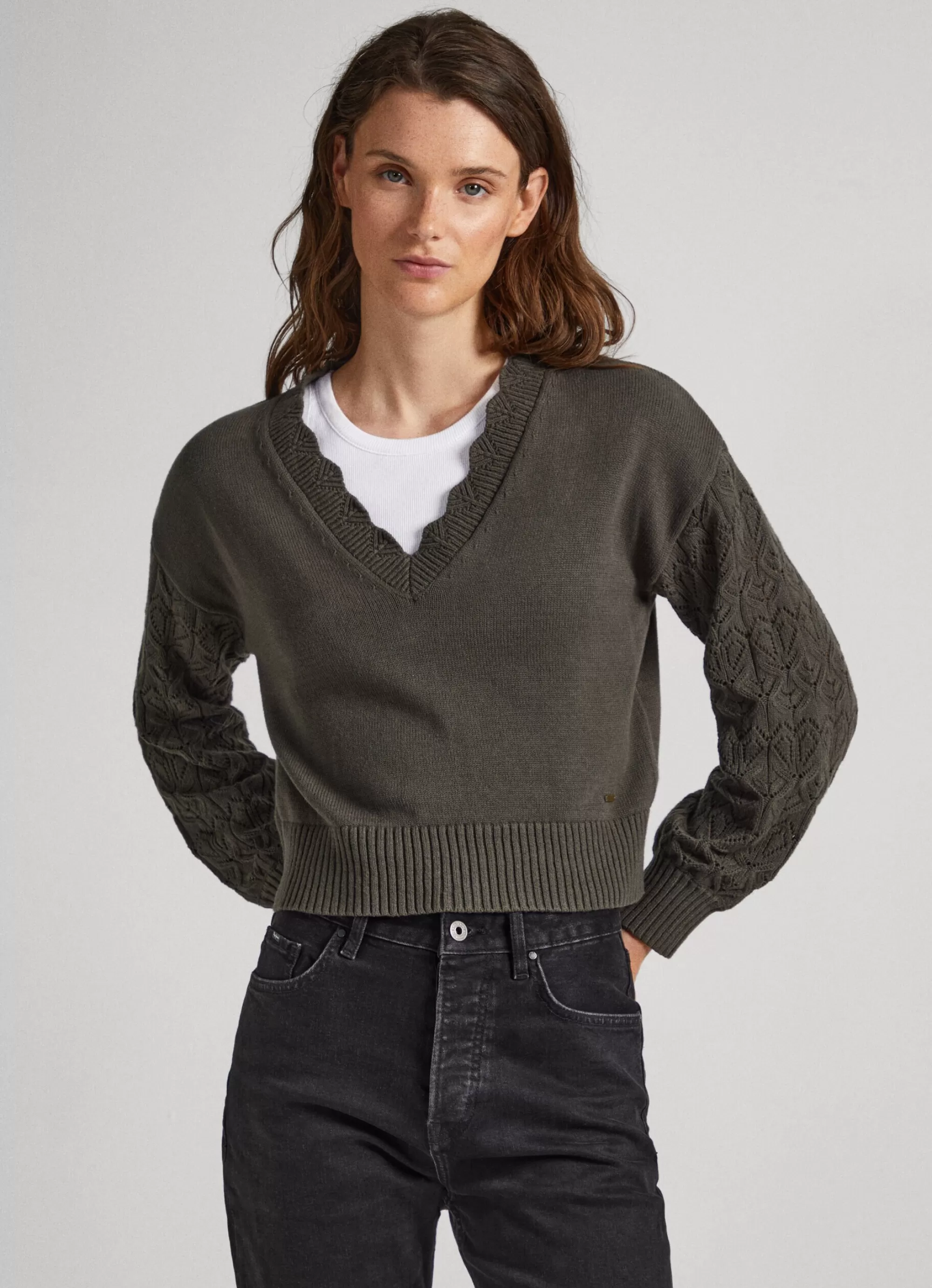 Mulher Pepe Jeans Malhas E Cardigans>Sweater Com Bordado Nas Mangas