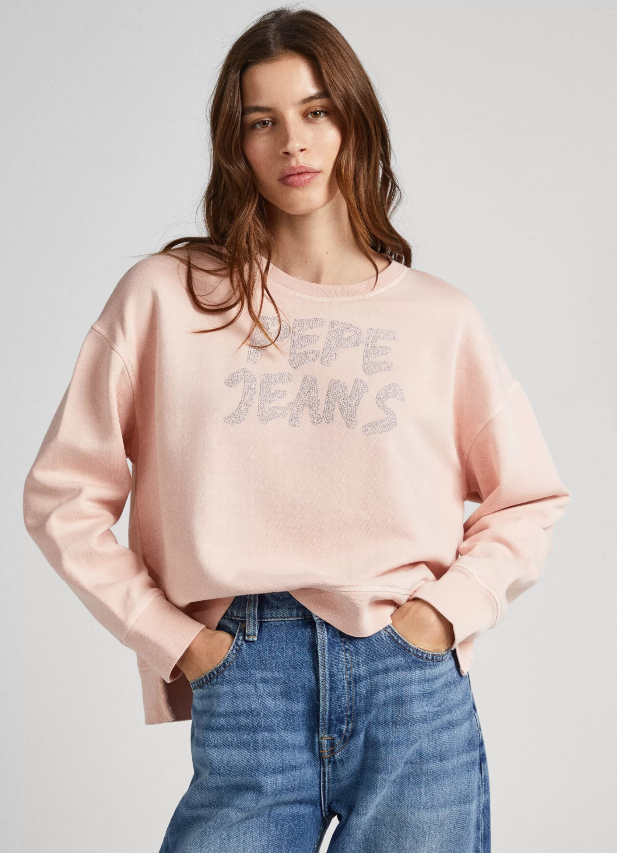 Mulher Pepe Jeans Sweatshirts>Sweatshirt Algodao Logo Strass