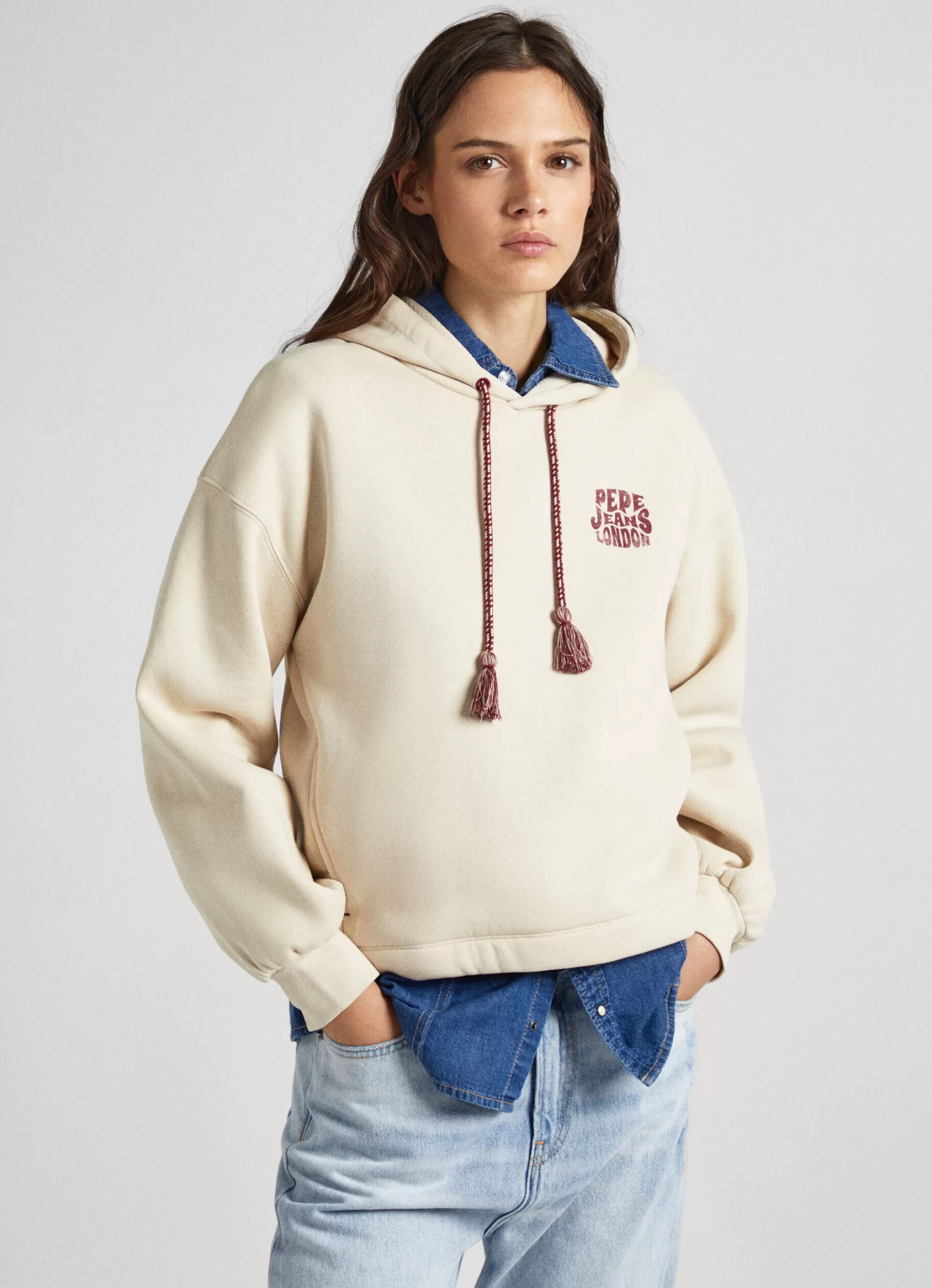 Mulher Pepe Jeans Sweatshirts>Sweatshirt Capuz Ajustavel