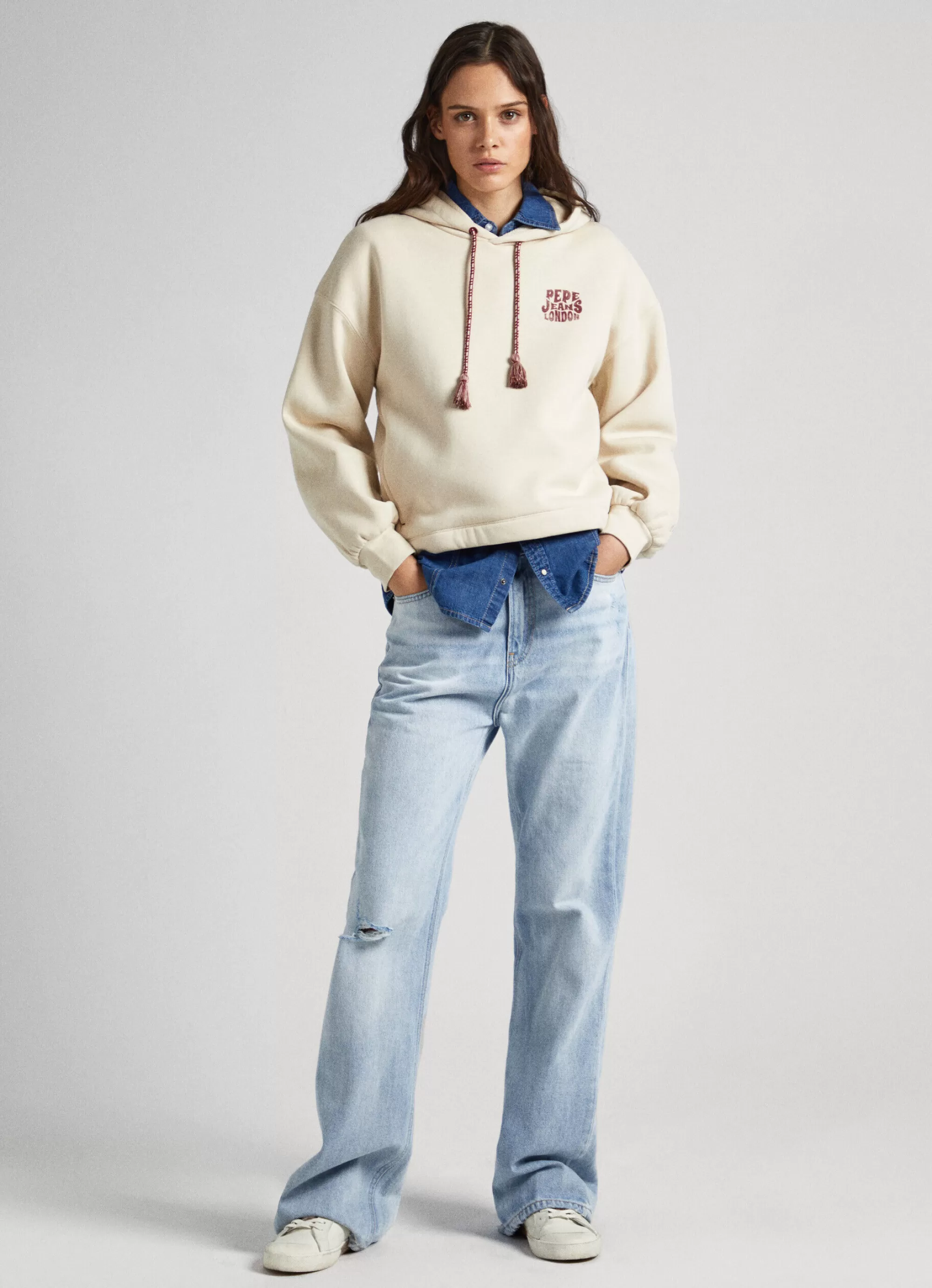 Mulher Pepe Jeans Sweatshirts>Sweatshirt Capuz Ajustavel