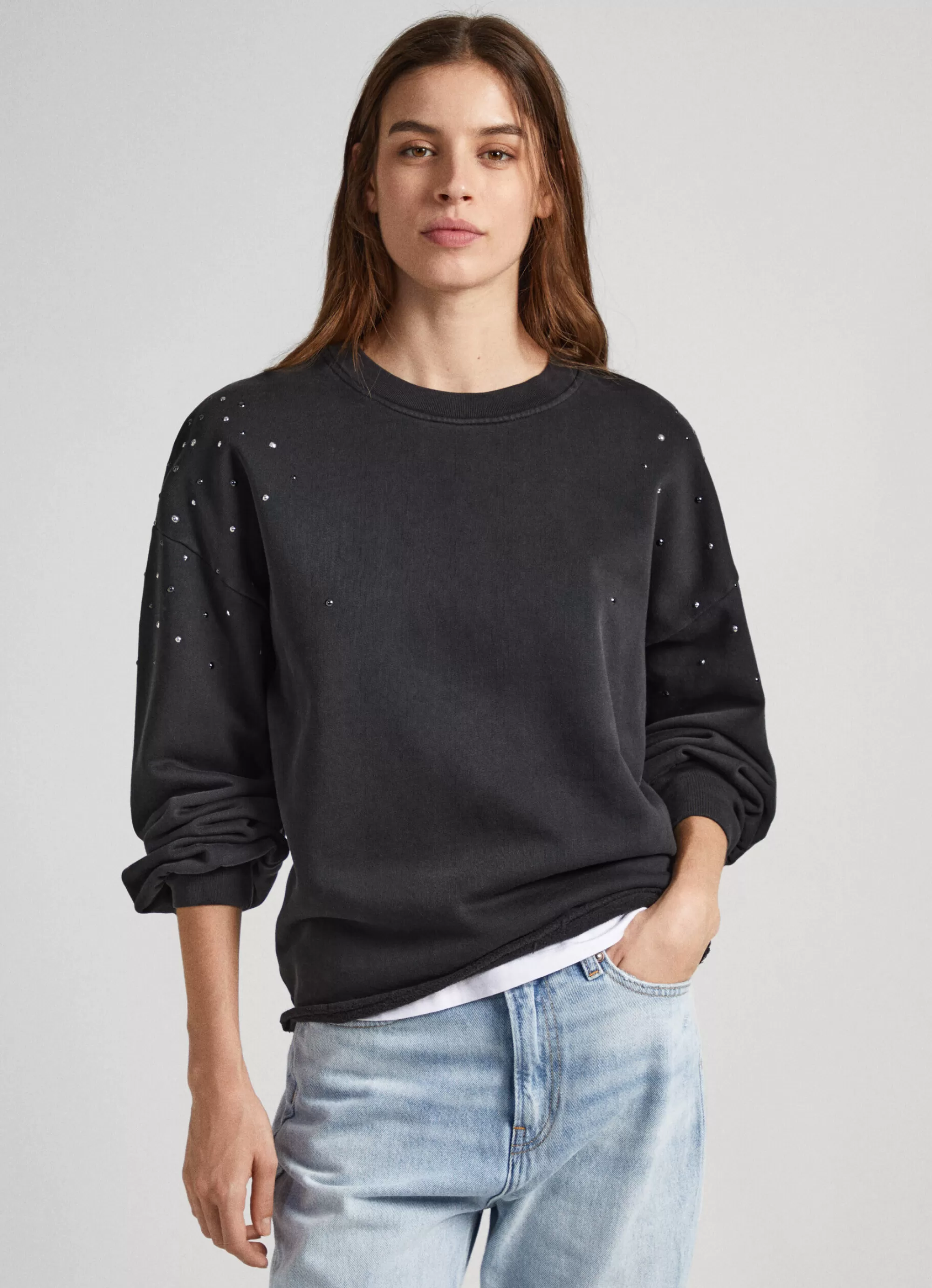 Mulher Pepe Jeans Sweatshirts>Sweatshirt Detalhes Em Strass
