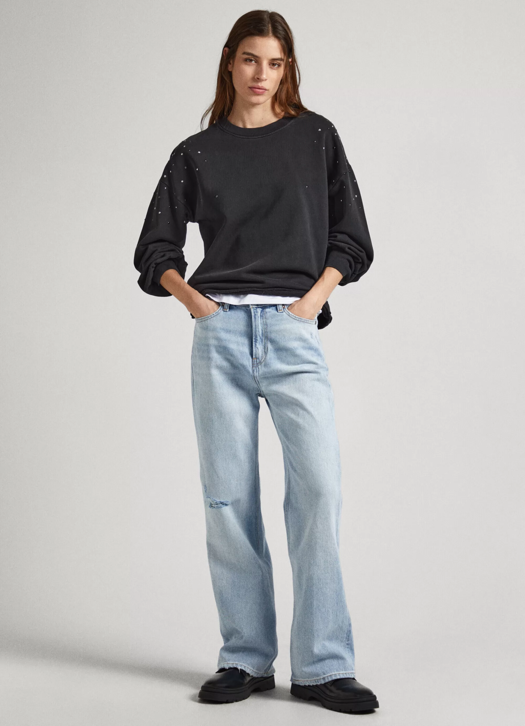Mulher Pepe Jeans Sweatshirts>Sweatshirt Detalhes Em Strass