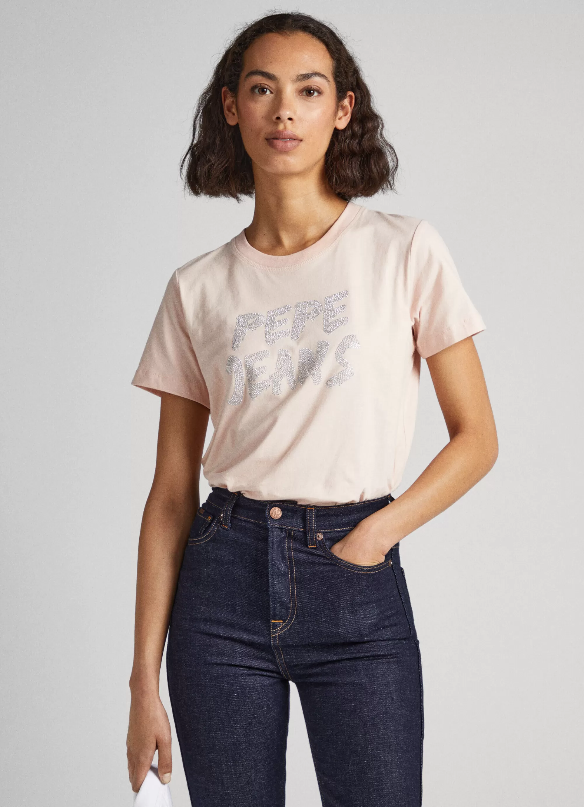 Mulher Pepe Jeans T-Shirts>T-Shirt Logo Strass